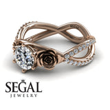 Engagement ring Rose 14K Rose Gold Rose Flowers Vintage Elegant FiligreeDiamond 