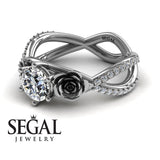 Engagement ring Rose 14K White Gold Rose Flowers Vintage Elegant FiligreeDiamond 