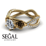 Engagement ring Rose 14K Yellow Gold Rose Flowers Vintage Elegant FiligreeDiamond 