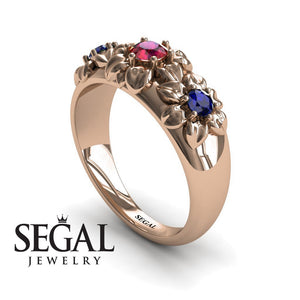 Flowers Engagement ring 14K Rose Gold Flowers RingAntique Victorian Ruby With Sapphire 