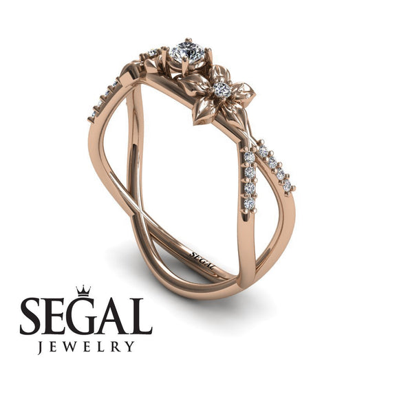 Flowers Engagement ring 14K Rose Gold Thin Elegant Flower RingVintage Elegant Diamond 