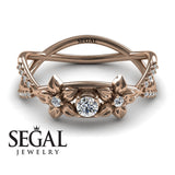 Flowers Engagement ring 14K Rose Gold Thin Elegant Flower RingVintage Elegant Diamond 