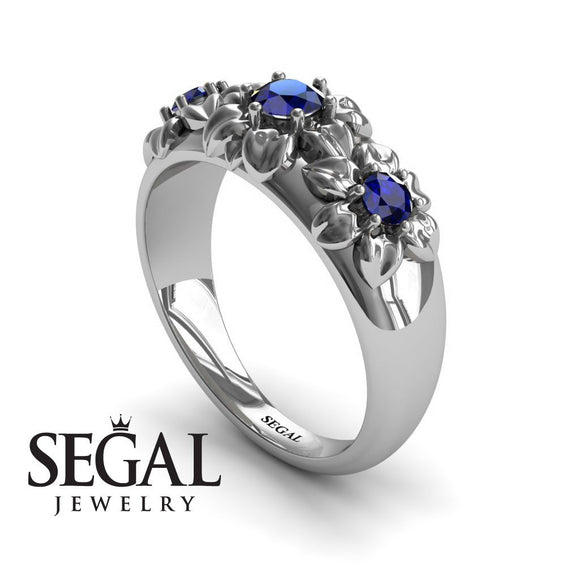 Flowers Engagement ring 14K White Gold Flowers RingAntique Victorian Sapphire With Sapphire 