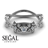Flowers Engagement ring 14K White Gold Thin Elegant Flower RingVintage Elegant Diamond 