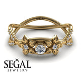 Flowers Engagement ring 14K Yellow Gold Thin Elegant Flower RingVintage Elegant Diamond 