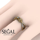 Flowers Engagement ring 14K Yellow Gold Thin Elegant Flower RingVintage Elegant Diamond 