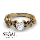 Unique Engagement Ring Diamond ring 14K Yellow Gold Vintage Diamond With Black Diamond 