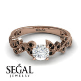 Unique Engagement Ring Diamond ring 14K Rose Gold Vintage Diamond With Black Diamond 