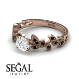 Unique Engagement Ring Diamond ring 14K Rose Gold Vintage Diamond With Black Diamond 