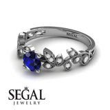 Unique Engagement Ring 14K White Gold Vintage Sapphire With Diamond 