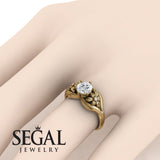 Engagement ring Diamond ring 14K Yellow Gold Flowers Art Deco Ring Vintage Diamond 