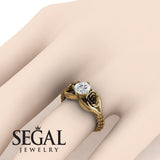 Unique Engagement Ring Diamond ring 14K Yellow Gold Flower Vintage Diamond 