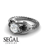 Unique Engagement Ring Diamond ring 14K White Gold Flower Vintage Diamond 
