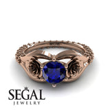 Unique Engagement Ring 14K Rose Gold Flower Vintage Sapphire 