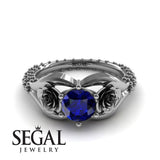 Unique Engagement Ring 14K White Gold Flower Vintage Sapphire 