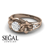 Unique Engagement Ring Diamond ring 14K Rose Gold Floral Flowers Vintage Antique Diamond 