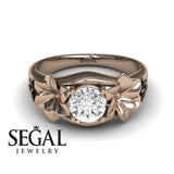 Unique Engagement Ring Diamond ring 14K Rose Gold Floral Flowers Vintage Antique Diamond With Black Diamond 
