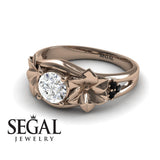 Unique Engagement Ring Diamond ring 14K Rose Gold Floral Flowers Vintage Antique Diamond With Black Diamond 