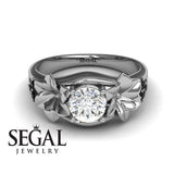 Unique Engagement Ring Diamond ring 14K White Gold Floral Flowers Vintage Antique Diamond With Black Diamond 