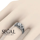 Unique Engagement Ring Diamond ring 14K White Gold Floral Flowers Vintage Antique Diamond With Black Diamond 