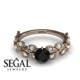 Unique Engagement Ring 14K Rose Gold Leafs And Branches Vintage Black Diamond With Diamond 