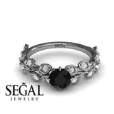 Unique Engagement Ring 14K White Gold Leafs And Branches Vintage Black Diamond With Diamond 