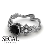 Unique Engagement Ring 14K White Gold Black Diamond With Diamond 