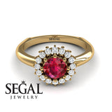 14K Yellow Gold Vintage Art Deco Antique Ruby With Diamond 