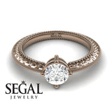 Unique Engagement Ring 14K Rose Gold Vintage Victorian Edwardian Diamond 