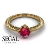 Unique Engagement Ring 14K Yellow Gold Vintage Victorian Edwardian Ruby 