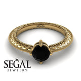 Unique Engagement Ring 14K Yellow Gold Vintage Victorian Edwardian Black Diamond 