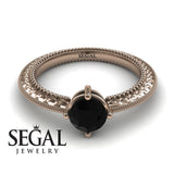 Unique Engagement Ring 14K Rose Gold Vintage Victorian Edwardian Black Diamond 