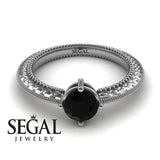 Unique Engagement Ring 14K White Gold Vintage Victorian Edwardian Black Diamond 