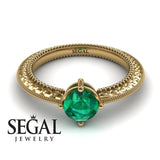 Unique Engagement Ring 14K Yellow Gold Vintage Victorian Edwardian Green Emerald 
