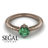 Unique Engagement Ring 14K Rose Gold Vintage Victorian Edwardian Green Emerald 
