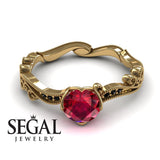 Unique Engagement Ring 14K Yellow Gold Victorian Edwardian Ruby With Black Diamond 