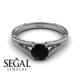 Unique Engagement Ring 14K White Gold Vintage Art Deco Victorian Edwardian Black Diamond 