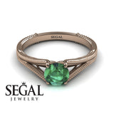 Unique Engagement Ring 14K Rose Gold Vintage Art Deco Victorian Edwardian Green Emerald 