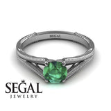 Unique Engagement Ring 14K White Gold Vintage Art Deco Victorian Edwardian Green Emerald 