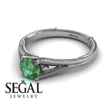 Unique Engagement Ring 14K White Gold Vintage Art Deco Victorian Edwardian Green Emerald 