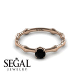 Unique Engagement Ring 14K Rose Gold Bamboo Vintage Black Diamond 
