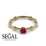 Unique Engagement Ring 14K Yellow Gold Bamboo Vintage Ruby 