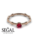 Unique Engagement Ring 14K Rose Gold Bamboo Vintage Ruby 