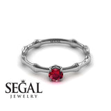 Unique Engagement Ring 14K White Gold Bamboo Vintage Ruby 