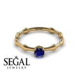 Unique Engagement Ring 14K Yellow Gold Bamboo Vintage Sapphire 