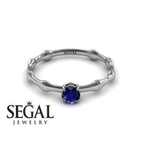 Unique Engagement Ring 14K White Gold Bamboo Vintage Sapphire 