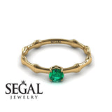 Unique Engagement Ring 14K Yellow Gold Bamboo Vintage Green Emerald 