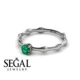 Unique Engagement Ring 14K White Gold Bamboo Vintage Green Emerald 