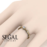 Unique Engagement Ring 14K Yellow Gold Bamboo Vintage Diamond 