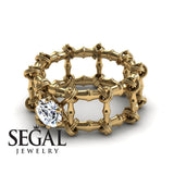 Unique Engagement Ring 14K Yellow Gold Bamboo Vintage Art Deco Diamond 